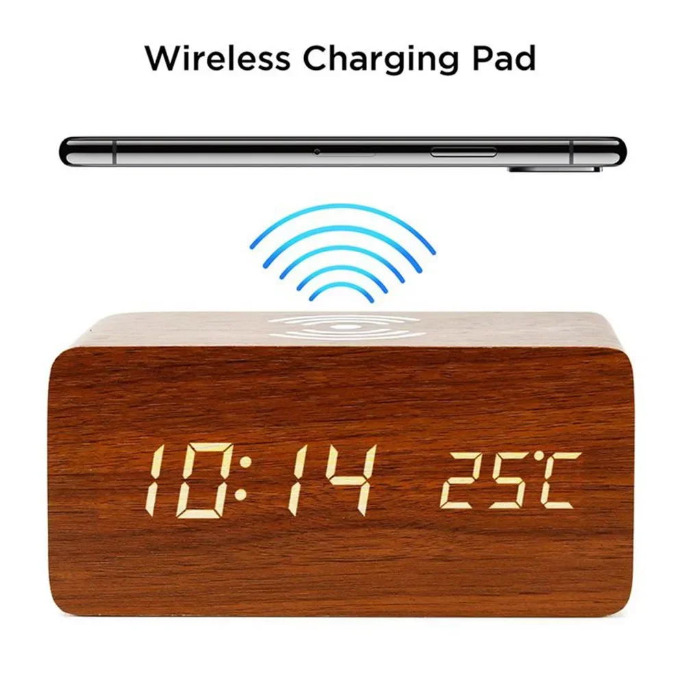Modern Electronics Gadgets - Réveil LED numérique en bois, alimenté